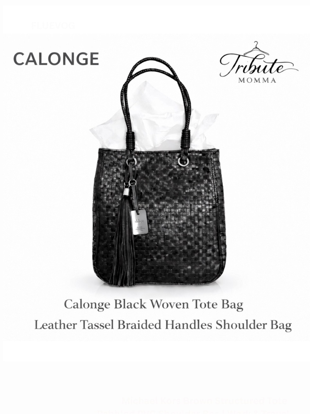 Cologne Black Woven Tote Bag Leather Tassel Braided Handles Shoulder Bag